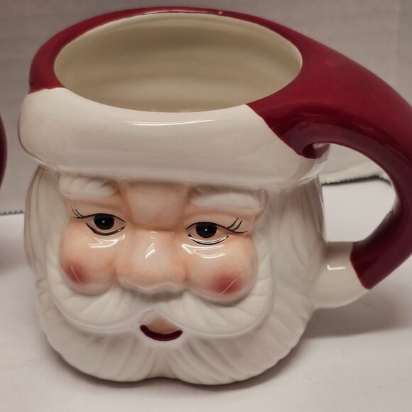4 Pottery Barn Santa Claus Handcrafted Ceramic Mug Set Different Face Designs - Picture 6 of 15